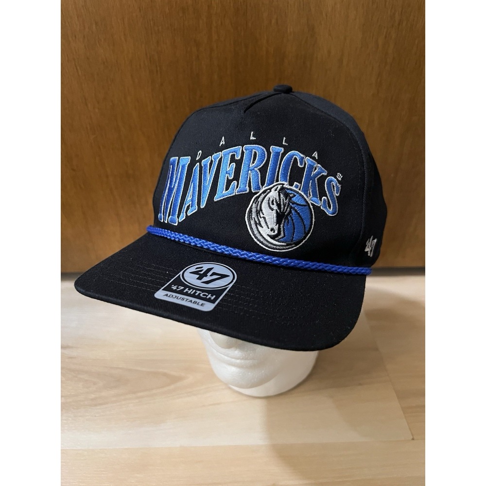 '47‎ Brand Dallas Mavericks NBA Black Blue Hitch Adjustable Snapback Hat New